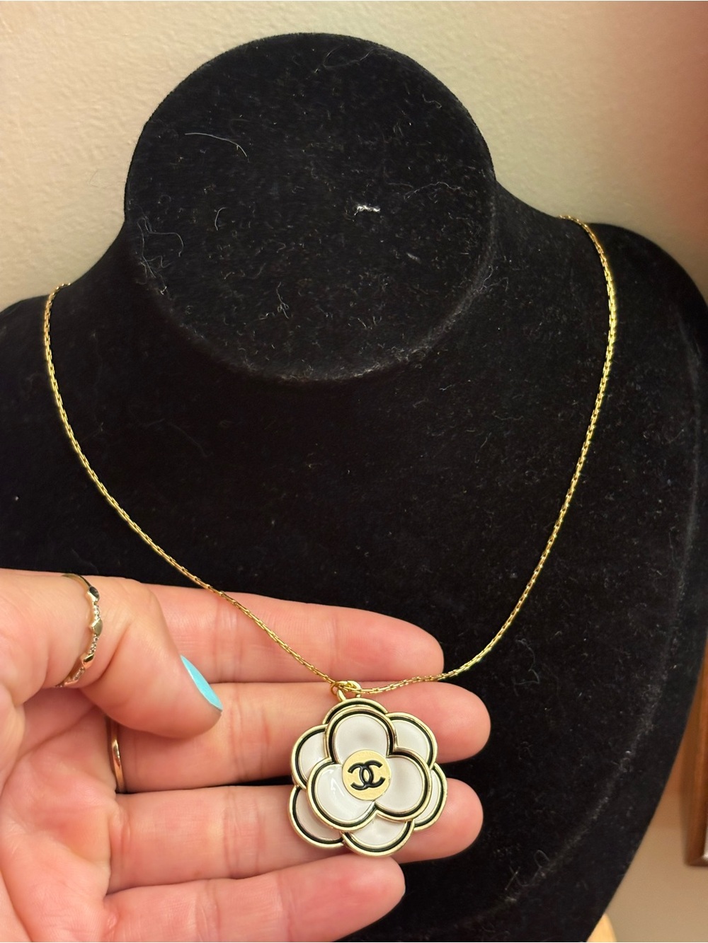 White cc Pendant with stainless steel Necklace